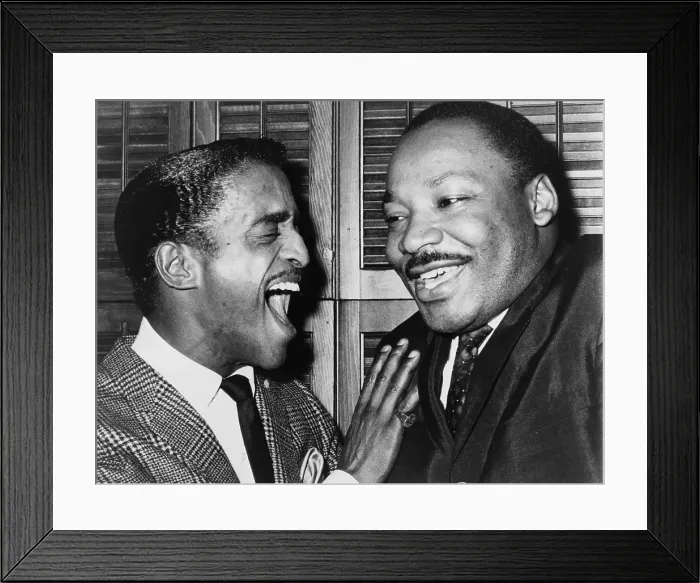 Framed Print : Martin Luther King (1929-1968) and entertainer Sammy Davis Jr. (1925-1990) share a laugh in Davis dressing room at New York's Majestic Theater in 1965