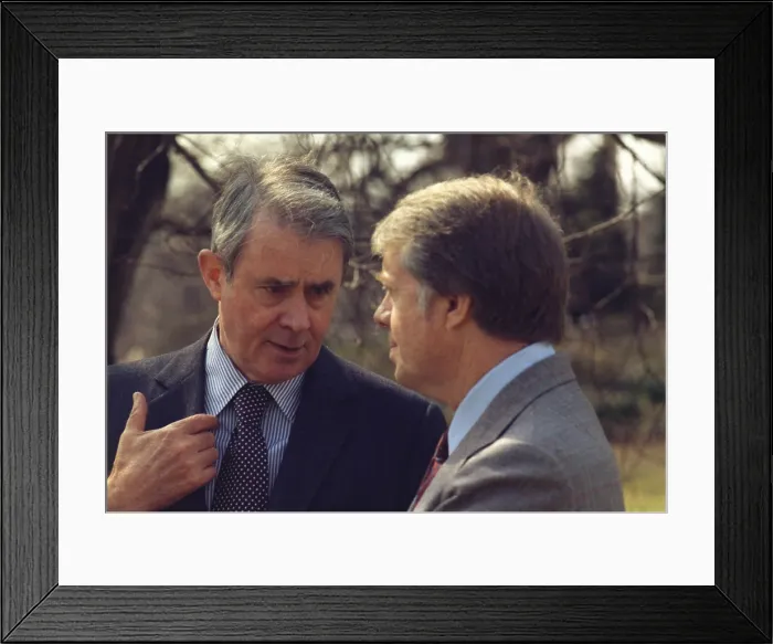 Framed Print : Secretary of State Cyrus Vance talks with President Carter on the White House lawn in March of 1977