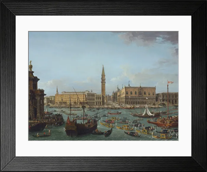 Framed Print : Procession of Gondolas in the Bacino di San Marco, Venice, by Antonio Joli, 1742-60, Italian painting, oil on canvas