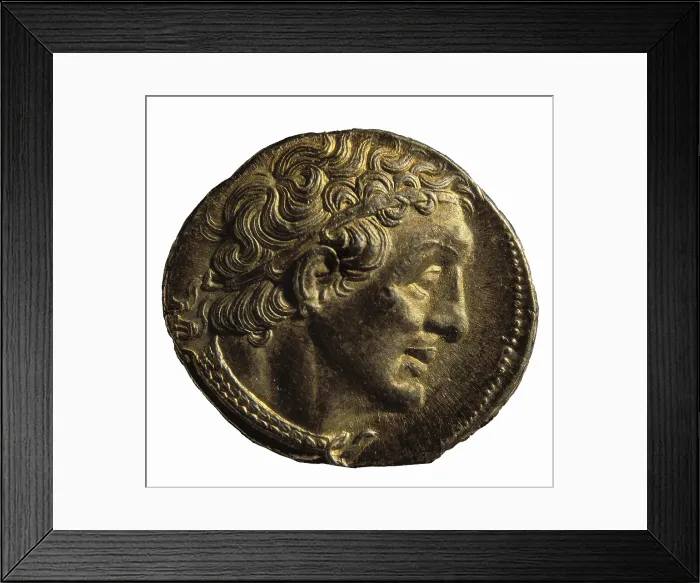 Framed Print : PTOLEMY I Soter (367-283 BC). Egyptian pharaoh (305-285 BC). Tetradracma with portrait of Ptolemy I Soter. Coin. ITALY. Milan. Archaeological Museum. Proc: EGYPT. Alexandria