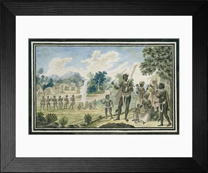 Framed Print : Xhosa warrior with Five Assegais, Walk to the Left, by Robert Jacob Gordon, 1777-86, Scottish drawing, watercolor, ink, on paper
