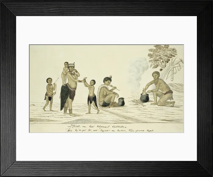 Framed Print : Household of San around the Cooking Pot, by Robert Jacob Gordon, 1777-86, Scottish drawing, watercolor, ink, on paper