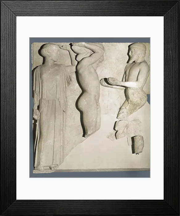 Framed Print : Hercules Holding Uranus. 470 -456 BC. Fourth metope of the prodomos of the Temple of Zeus