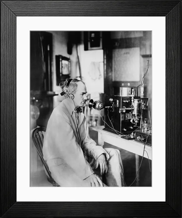Framed Print : Lee DeForest, (1873-1961), ran an experimental radio station in New York City in 1916 Framed Print : Lee DeForest, (1873-1961), ran an experimental radio station in New York City in 1916