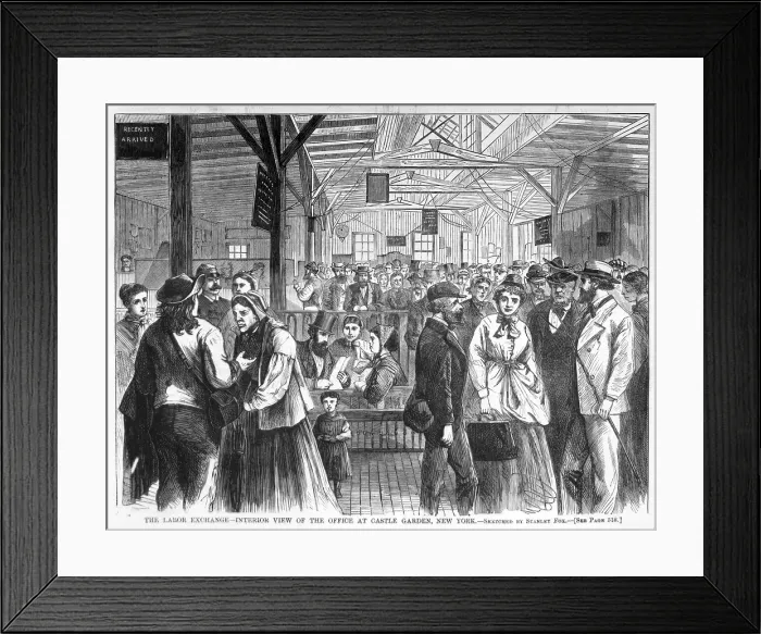 Framed Print : The labor exchange--interior view of the office at Castle Garden, New York. Engraving ca. 1868 Framed Print : The labor exchange--interior view of the office at Castle Garden, New York. Engraving ca. 1868