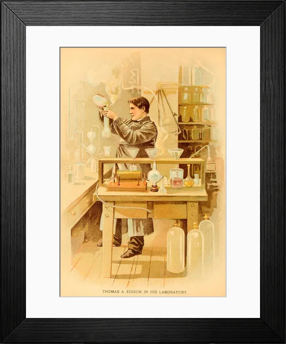 Framed Print : Thomas A. Edison (1847-1931), in his Menlo Park, New Jersey research laboratory. Ca. 1880