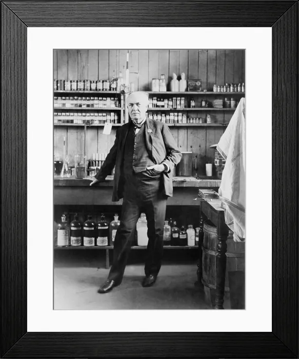 Framed Print : Thomas A. Edison (1847-1931), in his West Orange, New Jersey, laboratory, ca. 1911