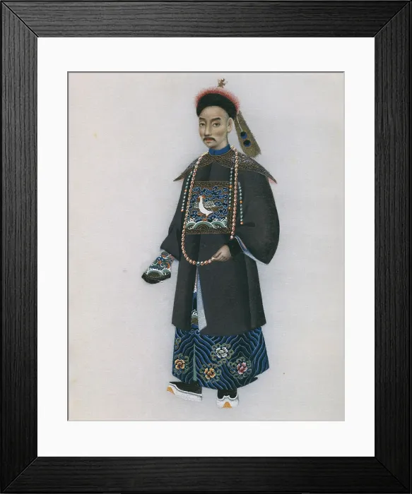 Framed Print : Emperor's dress from the Qing dynasty, late 18th century. Chinese art. Qin period. Engraving. SWITZERLAND. Bern. Bernese Historical Museum. - J
