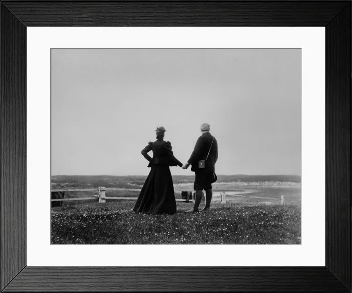 Framed Print : Alexander Graham Bell and Mabel Hubbard Bell hold hands and look toward the sea from Sable Island, Canada in 1898 Framed Print : Alexander Graham Bell and Mabel Hubbard Bell hold hands and look toward the sea from Sable Island, Canada in 1898