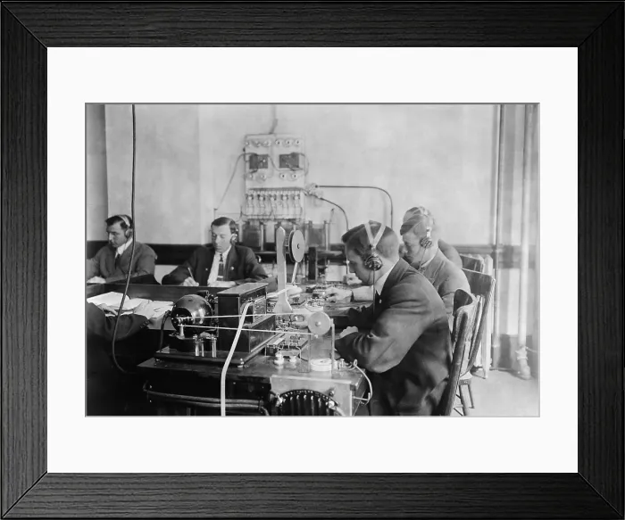 Framed Print : Students practicing telegraphy at the Marconi wireless school in New York City. Ca. 1912
