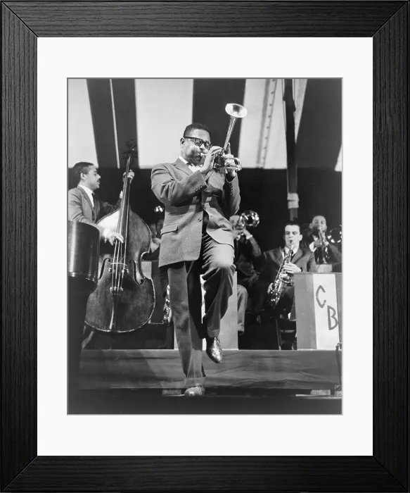 Framed Print : Dizzy Gillespie (1917-1993) playing horn on stage in 1957 Framed Print : Dizzy Gillespie (1917-1993) playing horn on stage in 1957