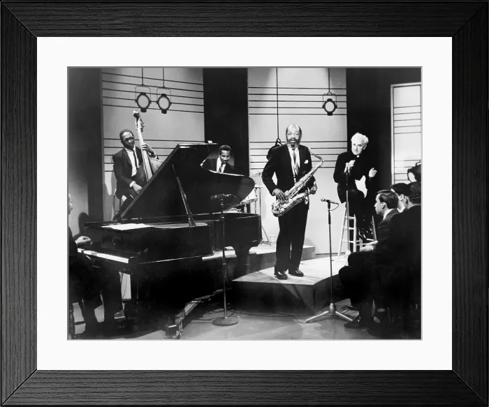 Framed Print : Coleman Hawkins (1904-1969), jazz musician with his tenor saxophone, performing with Coleman Hawkins Quartet in 1965