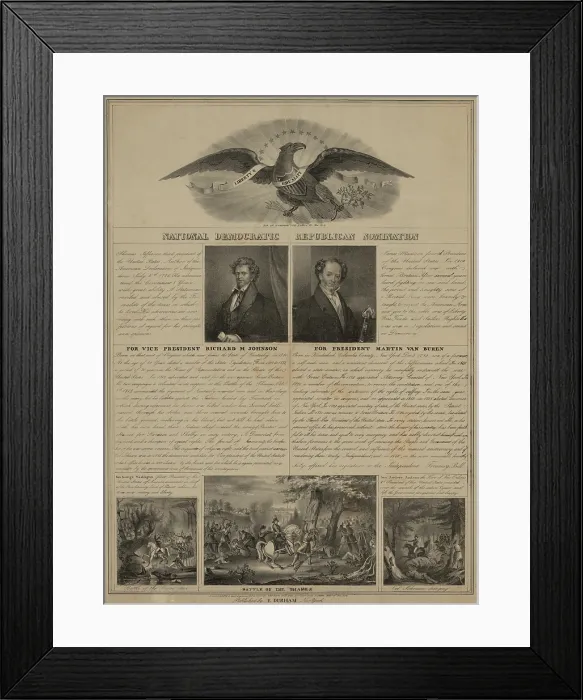 Framed Print : Election of 1840. Political broadside of the losing National Democratic Republican presidential ticket of Martin Van Buren and Richard Johnson