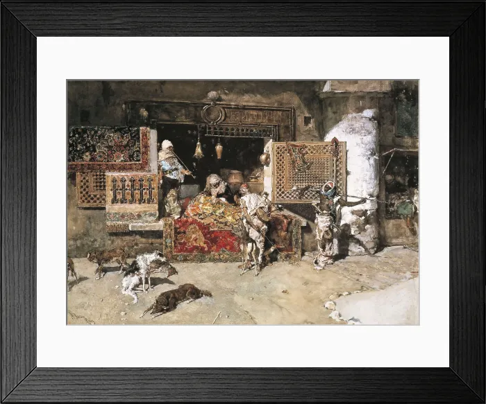 Framed Print : FORTUNY, Mariano (1838-1874). The tapestry merchant. 1870. Work executed in Paris. Romanticism. Orientalism. Watercolour. SPAIN. Monistrol de Montserrat. Museum of Montserrat