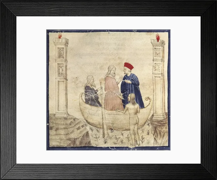 Framed Print : The Divine Comedy. s.XIV. Dante and Virgil at Charon's boat. Gothic art. Miniature Painting. ITALY. Venice. Biblioteca nazionale marciana (St. Mark's Library)