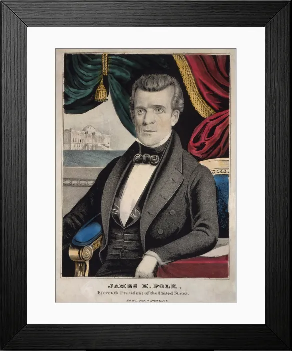 Framed Print : James Polk 1795-1849 President of the United States. Popular lithograph published by Charles Currier Framed Print : James Polk 1795-1849 President of the United States. Popular lithograph published by Charles Currier