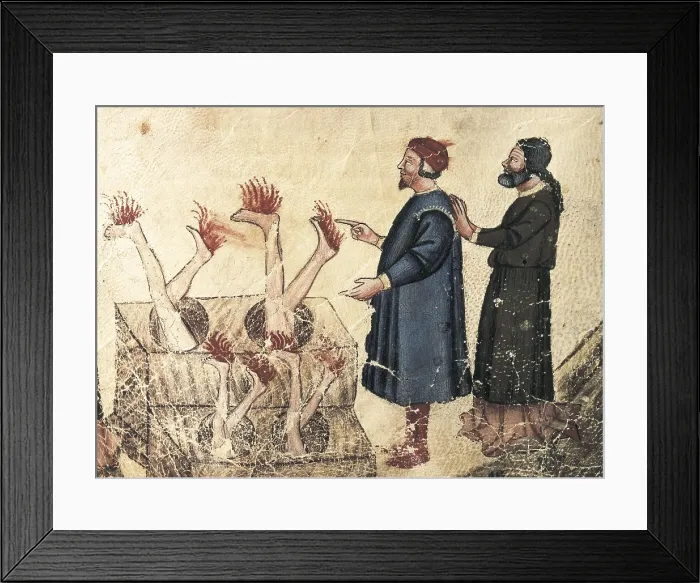 Framed Print : The Divine Comedy. s.XV. Dante and the simonists heads down in holes of fire. Gothic art. Miniature Painting. AISA / Everett Collection**US SALES ONLY**
