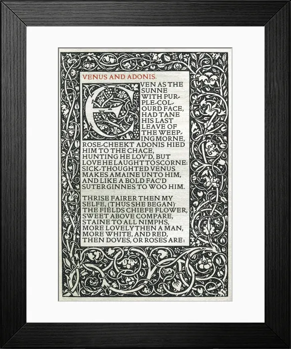Framed Print : SHAKESPEARE, William (1564-1616). Title page facsimile of the first edition of William Shakespeare's work 'Venus and Adonis' in 1593