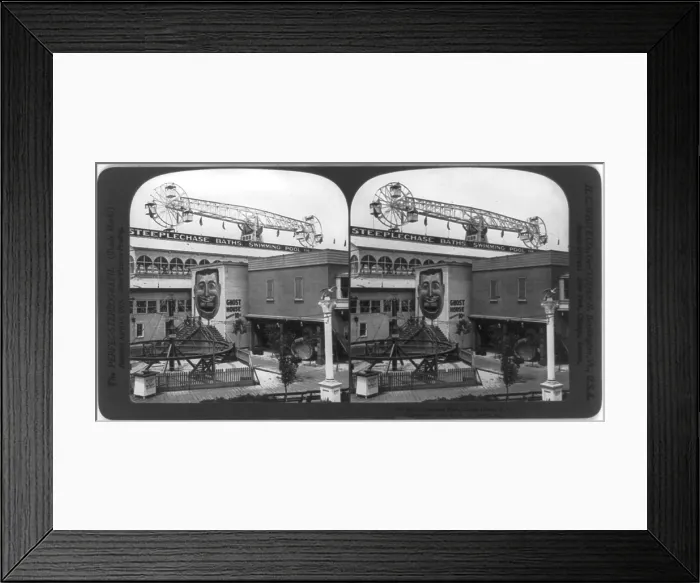 Framed Print : Coney Island, stereo photograph of Steeplechase Park, Coney Island, New York, photograph, 1904