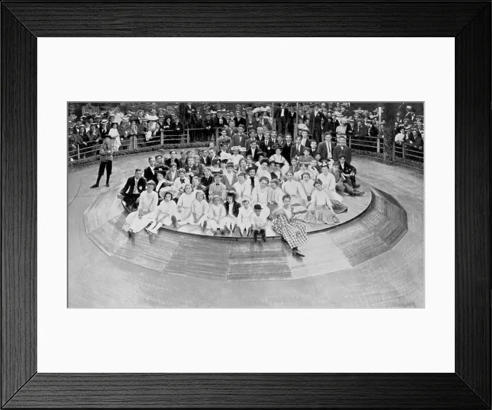 Framed Print : Coney Island, human roulette wheel, Crowd of children and young adults on large wheel on ground, New Steeplechase Park, Coney Island, New York, photograph, 1908 Framed Print : Coney Island, human roulette wheel, Crowd of children and young adults on large wheel on ground, New Steeplechase Park, Coney Island, New York, photograph, 1908