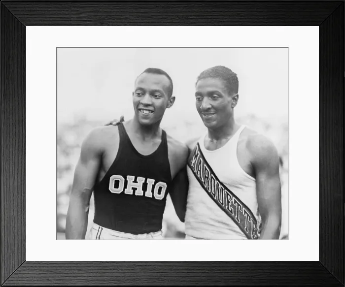 Framed Print : Jesse Owens (1913-1980) with Ralph Metcalfe (1910-1938) teammates and rivals at the 1936 Berlin Olympics. Between them, they won a total of five gold medals in Berlin