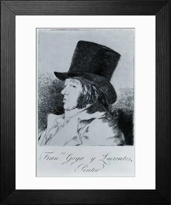 Framed Print : Francisco Goya (1746-1828), self portrait etching in a top hat. Ca. 1795