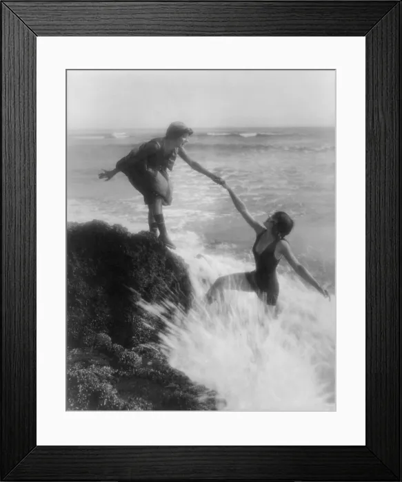 Framed Print : Two bathing beauties at seaside. Publicity shot for Mack Sennett Productions, photograph, 1917 Framed Print : Two bathing beauties at seaside. Publicity shot for Mack Sennett Productions, photograph, 1917