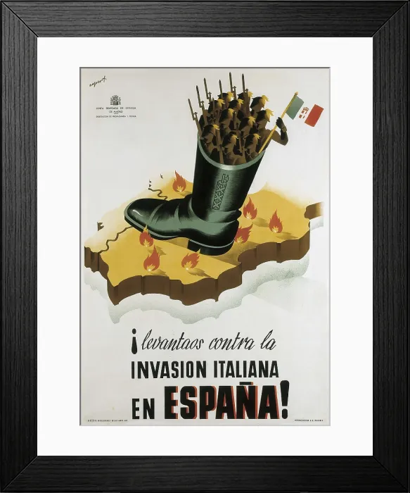 Framed Print : Spanish Civil War (1936-1939). 'Levantaos contra la invasin italiana en Espaa!' (Rise against the Italina invasion of Spain) Framed Print : Spanish Civil War (1936-1939). 'Levantaos contra la invasin italiana en Espaa!' (Rise against the Italina invasion of Spain)
