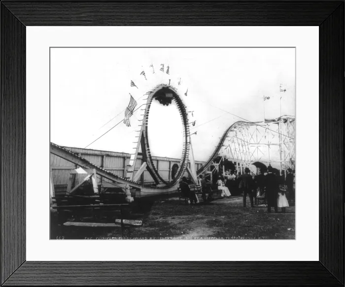 Framed Print : Coney Island, the Flip-Flap, roller coaster type of ride, with a loop in it, Coney Island, New York, photograph, 1900 Framed Print : Coney Island, the Flip-Flap, roller coaster type of ride, with a loop in it, Coney Island, New York, photograph, 1900