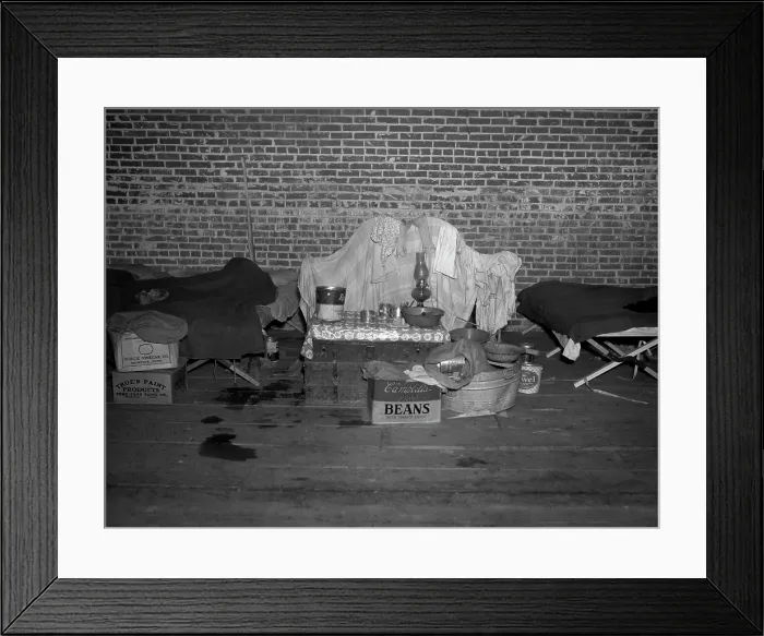 Framed Print : Household goods saved from a flood, original title: Household goods of a Negro flood refugee in the temporary infirmary, Arkansas, photograph by Walker Evans, February