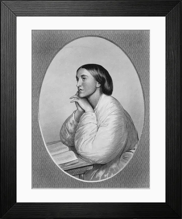 Framed Print : Christina Rossetti (1830-1894) English poet, in a chalk drawing by her brother, Dante Gabriel Rossetti, 1866