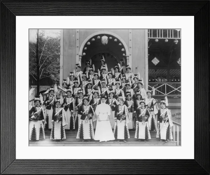 Framed Print : Uniformed group on amusement park bandstand, Navassar Ladies Band A, Luna Park, Scranton, Pennsylvania, photograph, February, 1907 Framed Print : Uniformed group on amusement park bandstand, Navassar Ladies Band A, Luna Park, Scranton, Pennsylvania, photograph, February, 1907