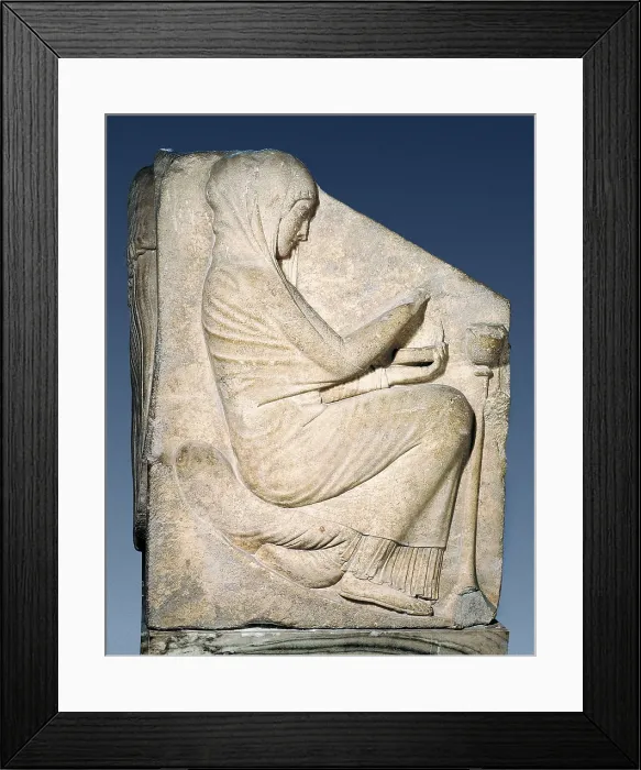 Framed Print : Ludovisi Throne. ca. 470 - 460 BC. Relief of the right side. Woman burning incense. Archaic Greek art. Relief on marble. ITALY. Rome. National Roman Museum