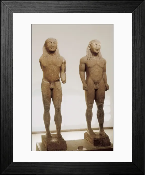 Framed Print : Kleobis and Biton Kouros. ca. 610 -590 BC. Depiction of two athletes. Archaic Greek art. Sculpture. GREECE. Delphi. Delphi Museum. AISA / Everett Collection**US SALES ONLY**