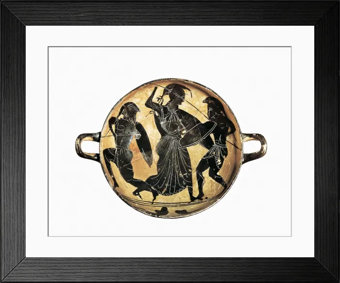 Framed Print : Athena fighting between Hector and Achilles. 6th c. BC. Attic black-figure kylix. Archaic Greek art. Ceramics. SPAIN. Barcelona. Archaeology Museum of Catalonia Framed Print : Athena fighting between Hector and Achilles. 6th c. BC. Attic black-figure kylix. Archaic Greek art. Ceramics. SPAIN. Barcelona. Archaeology Museum of Catalonia