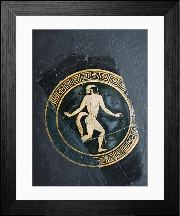 Framed Print : Satyr. 5th c. BC. Fragment of an attic kylix. Classical Greek art. Ceramics. SPAIN. Barcelona. Archaeology Museum of Catalonia. AISA / Everett Collection**US SALES ONLY**