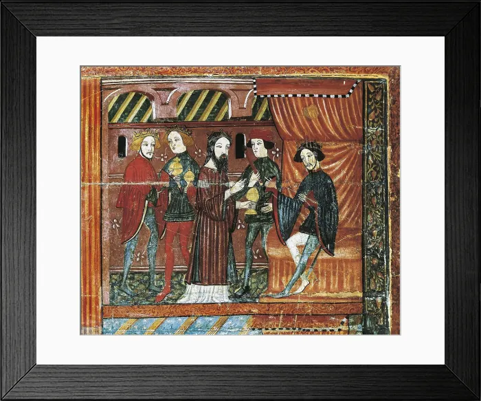 Framed Print : Virgin Frontal. s.XIV. Right upper detail. Scene of the Kings before Herod. Gothic art. Tempera on wood. SPAIN. Vic. Vic Episcopal Museum. Proc: SPAIN. CATALONIA Framed Print : Virgin Frontal. s.XIV. Right upper detail. Scene of the Kings before Herod. Gothic art. Tempera on wood. SPAIN. Vic. Vic Episcopal Museum. Proc: SPAIN. CATALONIA