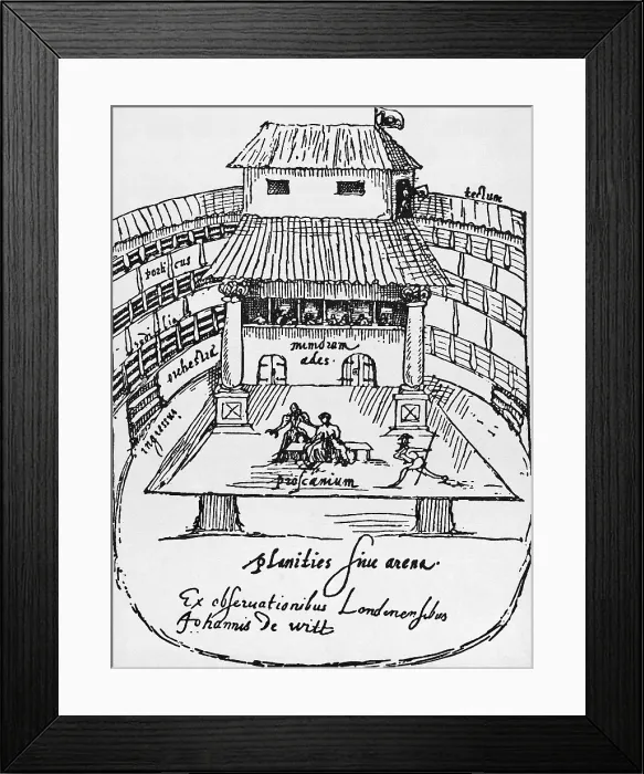 Framed Print : SHAKESPEAREWilliam (1564-1616). English poet and playwright. The theatre 'The Swan'. Sketch by Jan Wift. 1596