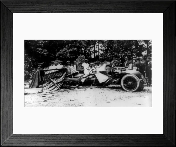 Framed Print : Bootlegging and Prohibition, from original caption: the remains of a borrowed Stutz touring car after running into a tree at seventy miles an hour Framed Print : Bootlegging and Prohibition, from original caption: the remains of a borrowed Stutz touring car after running into a tree at seventy miles an hour