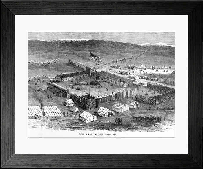 Framed Print : Camp Supply, Indian territory. Military stockade near Beaver River and Wolf Creek (north fork of Canadian River), Utah. Engraving in Harper's Weekly, 1869