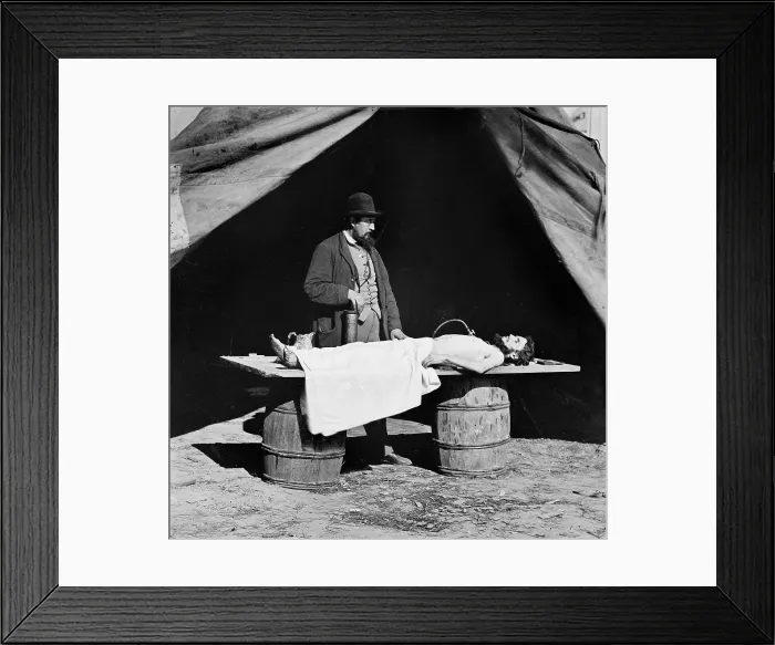 Framed Print : The Civil War, embalming surgeon at work on soldier's body, photograph, 1860-1865