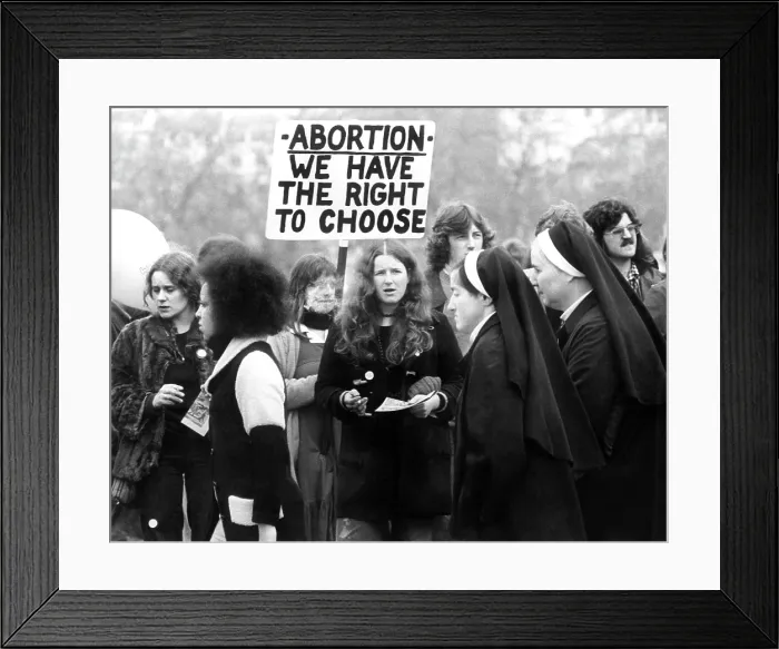 Framed Print : Pro-Life (then called Anti-Abortion') Marchers, walking past Reproductive Rights (then called Pro-Abortion')Protestors, London, England, 05-08-74 Framed Print : Pro-Life (then called Anti-Abortion') Marchers, walking past Reproductive Rights (then called Pro-Abortion')Protestors, London, England, 05-08-74
