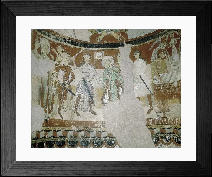 Framed Print : Becket, Saint Thomas. Scenes of the martyrdom and death of St. Thomas Becket that decorates the apse. Romanesque art. Fresco. SPAIN. CATALONIA. BARCELONA. Terrassa. Church of St