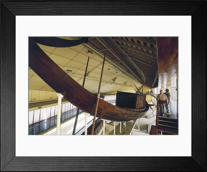 Framed Print : Solar boat. 25th c. BC. Solar boat. Egyptian art. Old Kingdom. EGYPT. Giza. Solar Boat Museum. Proc: EGYPT. Giza. Great Pyramid of Giza (Khufu's Pyramid)