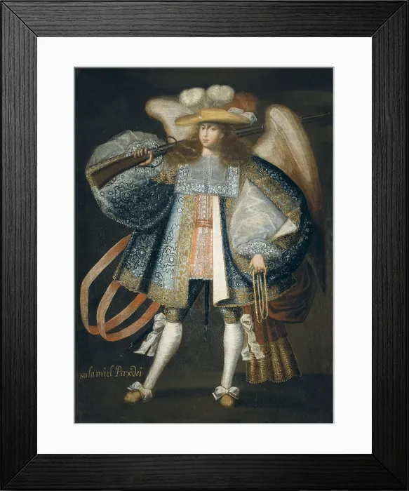 Framed Print : Archangel with Gun. 18th c. Painting of the Maestro de Calamarca's circle. Colonial baroque. Oil on canvas. UNITED STATES OF AMERICA. New Orleans. New Orleans Museum of Art