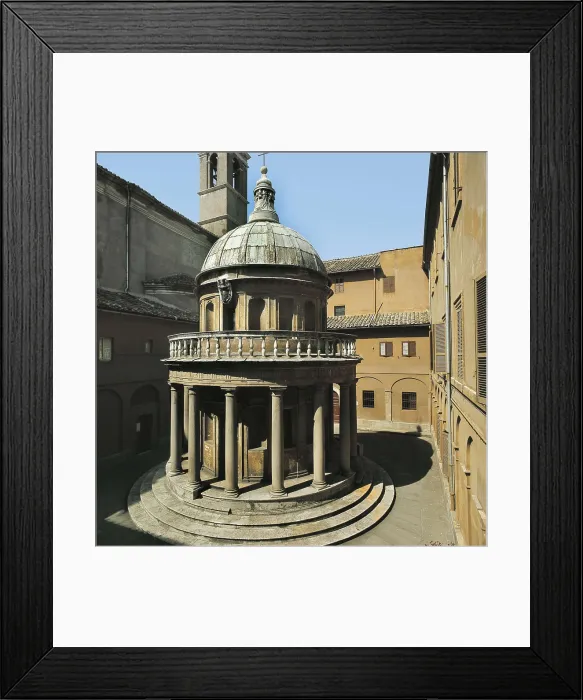 Framed Print : BRAMANTE, Donato d'Angelo Lazzari, also called (1444-1514). San Pietro in Montorio. 1502. ITALY. Rome. Church of San Pietro in Montorio. Renaissance art. Cinquecento Framed Print : BRAMANTE, Donato d'Angelo Lazzari, also called (1444-1514). San Pietro in Montorio. 1502. ITALY. Rome. Church of San Pietro in Montorio. Renaissance art. Cinquecento