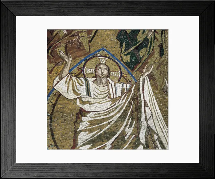 Framed Print : SPAIN. Monistrol de Montserrat. Monastery of Montserrat. Resurrected Christ, decorating the little chamber of the Virgin altapiece. Work made together with Josep Obiols. Mosaic