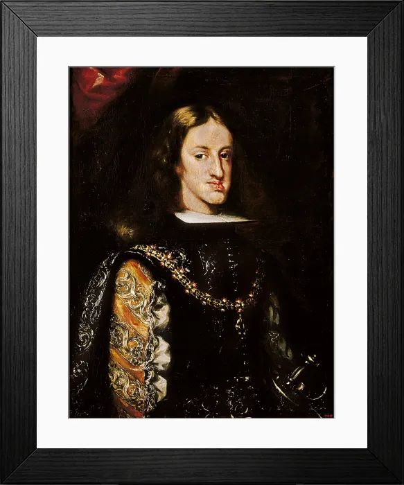 Framed Print : Carreo de Miranda, Disciple of (end 16th century). King Charles II. end 17th c. Attributed to a disciple of Carreo, maybe Claudio Coello (1642-1693). Oil on canvas. SPAIN