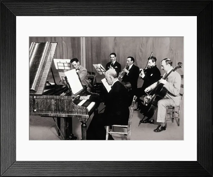 Framed Print : FALLA, Manuel de (1876-1946). Manuel de Falla playing the harpsichord accompanied by other musicians during a recording in 1927. AISA / Everett Collection**US SALES ONLY** Framed Print : FALLA, Manuel de (1876-1946). Manuel de Falla playing the harpsichord accompanied by other musicians during a recording in 1927. AISA / Everett Collection**US SALES ONLY**