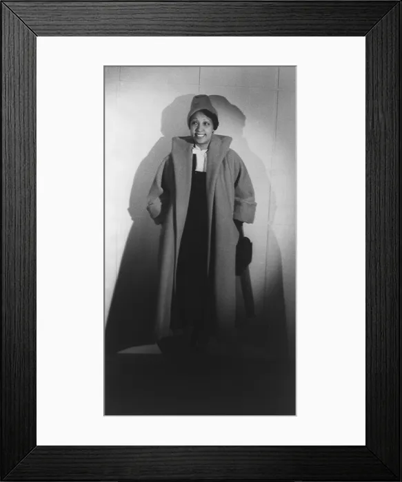 Framed Print : Josephine Baker (1906-1975), dressed in a fashionable, but conservative coat, reflecting her post World War II life as a philanthropist and good will ambassador. 1949